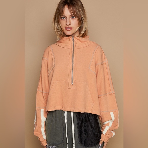 POL Tops - POL Peach Half-Zip Sweatshirt